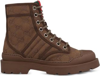 Gucci GG-pattern boots - women - Cotton/Polyester/Rubber/Calf Leather - 37 - Brown