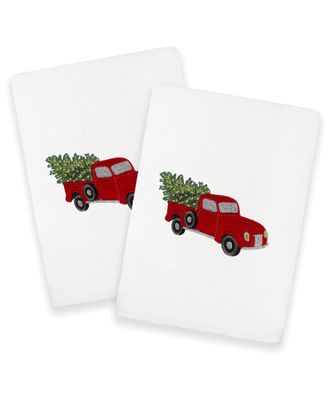 Linum Home Textiles Christmas Truck - Embroidered Luxury Set Of 2 Turkish Cotton Hand Towels