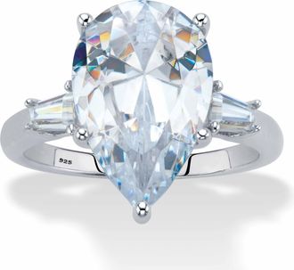 Palm Beach Jewelry 6.03 Cttw. Pear-Cut Cubic Zirconia Platinum Over Silver Engagement Ring