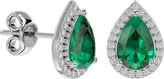 SuperJeweler 3 Carat Pear Shape Gemstone and Halo Diamond Earrings In Sterling Silver