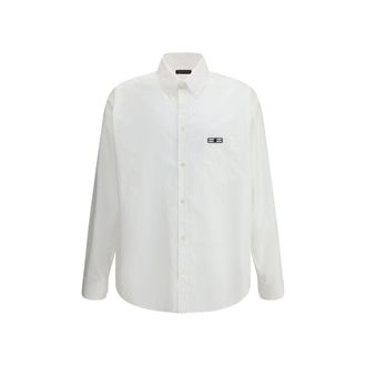 Balenciaga Mens Logo Buttondown Shirt - White Cotton - Size Medium