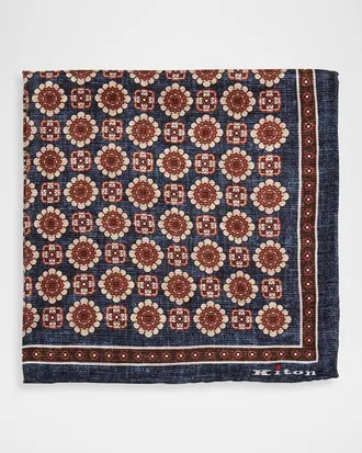 Kiton Men & apos;s Reversible Printed Silk Pocket Square
