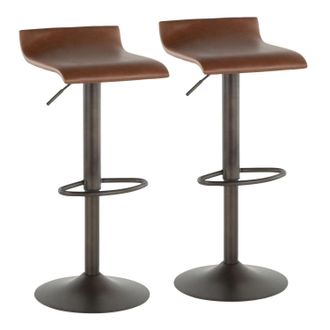 Al&eacute; Industrial Barstool in Antique Metal and Brown Faux Leather by - Set of 2