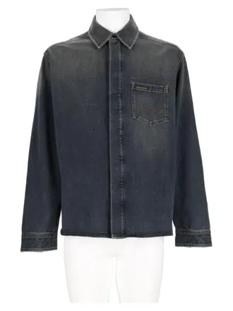 Golden Goose Faded Dark Blue Classic Collar Cotton Jacket