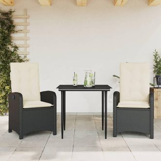 vidaXL Set Comedor De Jard&iacute;n 3 Pzas Con Cojines Rat&aacute;n Sint&eacute;tico Negro Vidaxl