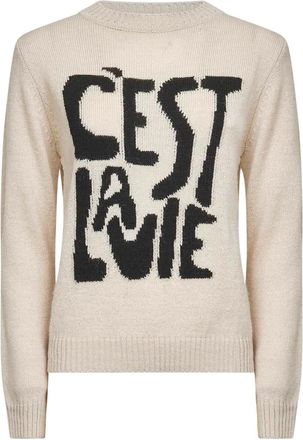 Max Mara Nitra intarsia-knit crewneck sweater - women - Acrylic/Alpaca/Wool - S - Neutrals