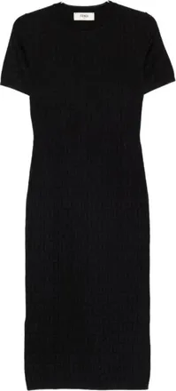 Fendi Midi Dresses, female, Black, Size: S FF Cotton Blend Dress