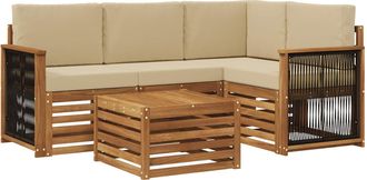 vidaXL Conjunto De Sof&aacute;s De Exterior 5 Uds. Natural Y Beige Poli&eacute;ster Vidaxl