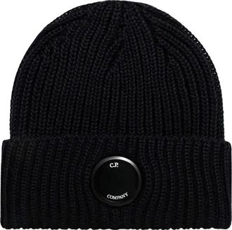 C.P. Company Ribbed Beanie - unisex - Hoeden - Zwart - ONE Size - Wol - Accessoires