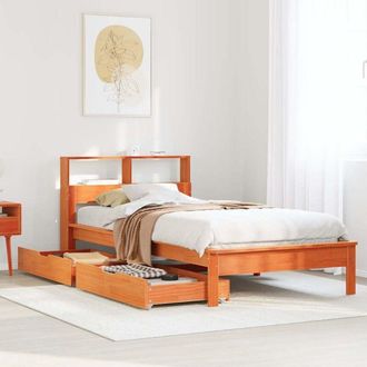 vidaXL Cama Con Estanter&iacute;a Sin Colch&oacute;n Madera Maciza Marr&oacute;n 75x190 Cm Vidaxl