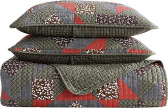 Eddie Bauer Block Patchwork Cotton Reversible Quilt Set in Green/Brown at Nordstrom Rack, Size Twin