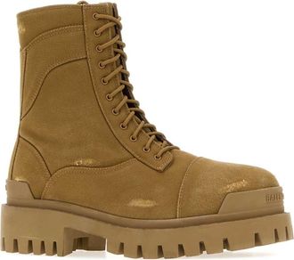 Balenciaga Mens Camel Combat Strike Ankle Boots Brown Noce Stivali