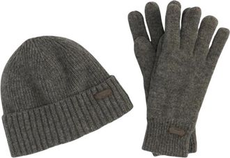 Barbour Carlton Muts en Handschoenen Cadeauset - Heren - Hoeden - Grijs - ONE Size - Wol - Accessoires