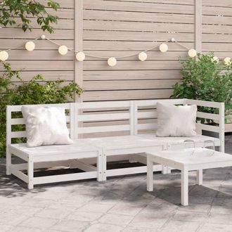 Berkfield Home Garden Sofa 3-Seater White Solid Wood Pine