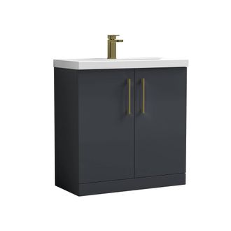 Balterley Contemporary Bathroom Floor 2-Door Vanity Unit Basin, Dark Grey, 800mm in Grey
