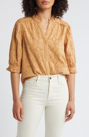 Wit & Wisdom Embroidered Eyelet Button-Up Shirt in Biscotti at Nordstrom Rack, Size X-Small