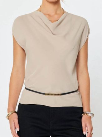 Current Air Draped Cowl Neck Blouse In Taupe