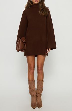 Princess Polly Sonelle Long Sleeve Knit Minidress in Chocolate at Nordstrom, Size X-Small