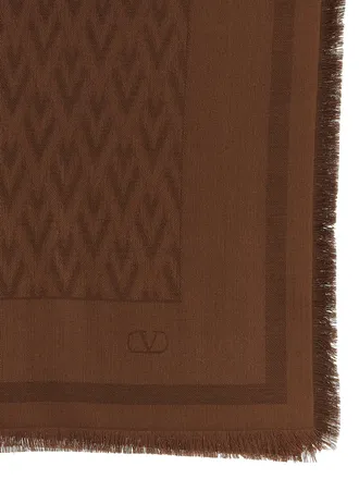 Valentino Garavani Toute La V Jacquard Silk-Wool Scarf - Brown