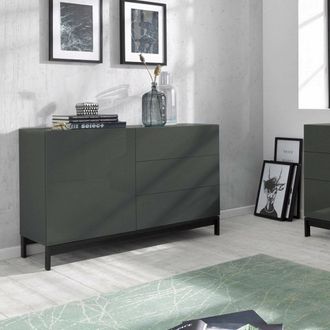 Dmora Aparador Moderno Con 1 Puerta Y 3 Cajones, Made In Italy, Aparador De Cocina, Buffet De Dise&ntilde;o De Sala De Estar, Con Pies, 110x40h47 Cm, Color Antraci
