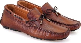 Desa Mens Leather Slip-Ons - Leather Sole, Flat Heel | Brown - 40