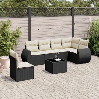 vidaXL Set De Comedor De Jard&iacute;n 7 Pzas Y Cojines Rat&aacute;n Sint&eacute;tico Negro Vidaxl