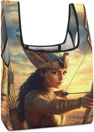 Generic Neith Egyptian Goddess Reusable Shopping Bags Lightweight Foldable Grocery Bag Polyester Washable Tote Bag