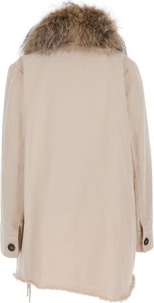 Bazar Deluxe Womens Short Parka With Beige Fur Collar Coat