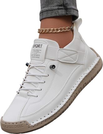 Generic Womens Leather Sneakers, 2025 Handmade Soft Comfort & Arch Support Orthopedic Boots Shoes, Slip On (White on Yellow,11.5)