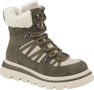 Shoes By Emma Faux Leather and Mesh Lace Up and Zip Fastening Teddy Fleece Collar Warm Lined Winter Hiker Boots (Khaki, UK Footwear Size System, Adult, Women, Numer