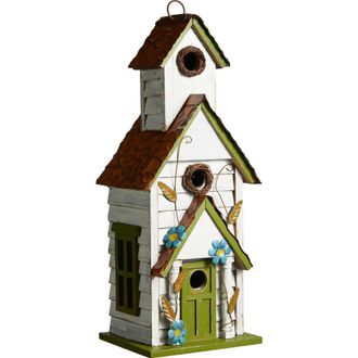 Glitzhome 20H Oversized Solid Wood 3-Story Villa Decorative Outdoor Garden Birdhouse in Green at Nordstrom, Size Large