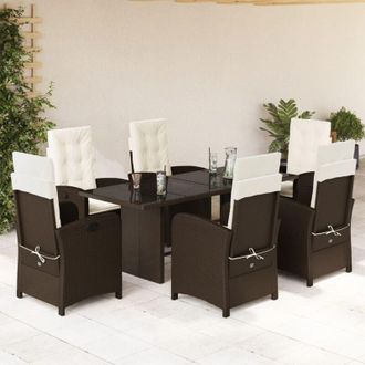 vidaXL Set Comedor De Jard&iacute;n 7 Pzas Con Cojines Rat&aacute;n Sint&eacute;tico Marr&oacute;n Vidaxl