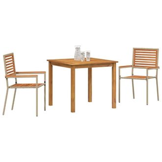 Berkfield Home Modern 3 Piece Garden Dining Set Beige Poly Rattan Acacia