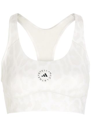 Stella McCartney Adidas X Stella Mccartney Logo Leopard-print Training bra - White And Grey - S (UK8-10 / S)