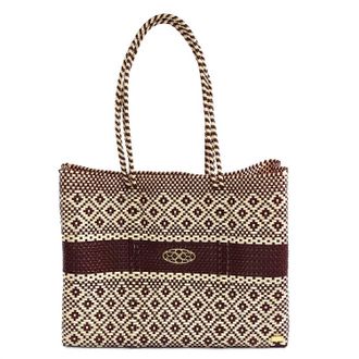 Lola's Bag Womens Travel Handmade Aztec Stripe Tote Bag With Clutch In Burgundy/beige