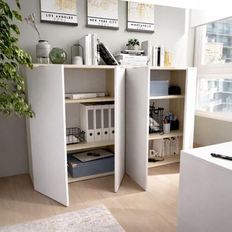 Dmora Armario Multiusos Gaviola, Mueble Bajo Multifuncional, Mueble Con 2 Puertas, 79x40h96 Cm, Blanco Y Roble - Dmora