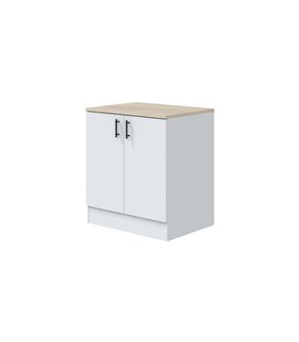 F.R.S. Mueble Bajo Fregadero Para Cocina 2 Puertas Kira En Blanco Brillo, Encimera Roble Canadian. 90cm(alto) 80cm(ancho) 60cm(largo)