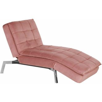 Beliani Beliani - Chaise Longue Velluto Imbottito Rosa Schienale e Poggiapiedi Regolabili Loiret