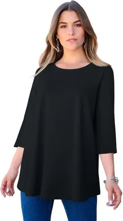 Roaman's Plus Size Ultimate Three Quarter Sleeve Swing Tee in Black at Nordstrom, Size 24
