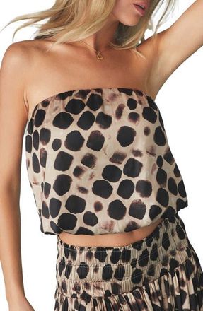 Next Print Satin Bandeau Crop Top in Gold at Nordstrom, Size 10 Us