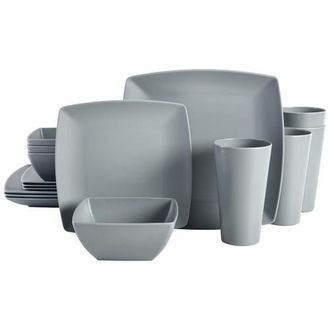 Gibson Home Grayson 16 Piece Square Melamine Dinnerware Set in Grey at Nordstrom