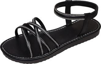 Generic Womens Sports & Outdoor Sandals Walking Open Toe Flat Sandals Casual Rhinestone Ankle Strap Sandal Fashion Lightweight Ladies Summer Shoes for Beach, 