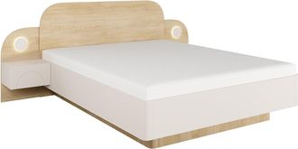 Vente-Unique Cama 160 x 200 cm - Con mesitas de noche y LEDs - Color: Beige y Natural - DARTAGNO