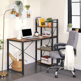 Vasagle Computer Writing Desk with Left Right Storage Shelves Industrial in Brown