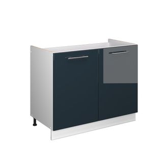 Vicco Mueble Bajo Para Fregadero Fame-line, Azul Oscuro Alto Brillo/blanco, 100 Cm Sin Encimera, Vicco