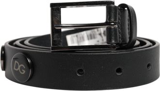 Dolce & Gabbana Mens Black Luxury Leather Dg Studs Buckle Belt