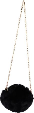 Yardwe Plush Mini Purse Round Shoulder Bag Chain Strap, Black Fashion Bag for Women, Small Soft Plush Handbag Suitable for Casual and Evening Use