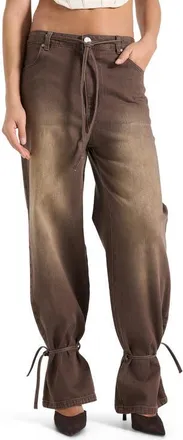 Mani&egrave;re De Voir Faye Relaxed Wide Leg Jeans With Tie Waist in Brown at Nordstrom, Size 12