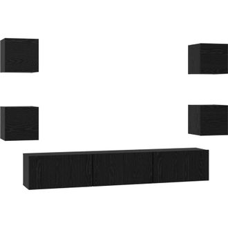 vidaXL Vidaxl - Conjunto De Mueble De Tv Montaje En La Pared 7 Pcs Roble Negro