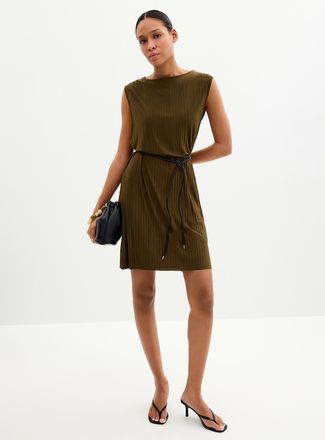 Contemporaine Womens Braided belt flowy pleated dress